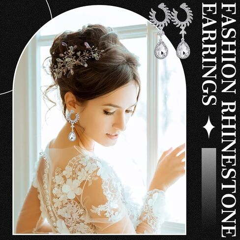 Remuuly 36 Pairs Rhinestones Earrings Dangling Bulk for Women, Bling Silver Dangle Earrings for Girls, Long Chandelier Tassel Crystal Earrings for Women Girl Wedding Prom Bride Party Gift in Saudi Arabia