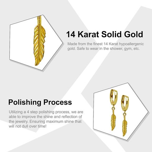 Charm America - Gold Feather Earring - 14 Karat Solid Gold in Kuwait
