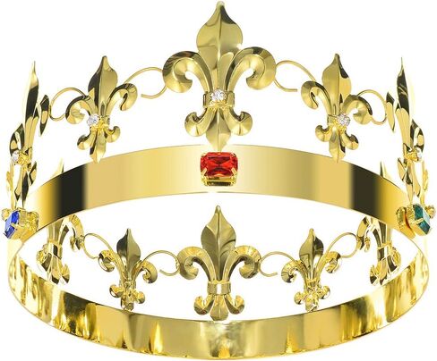 JEHEHUBO Birthday King Crowns Standard Size Men Crown Gold Cosplay Costume King Crown Bridal Wedding Crowns Pageant Prom Homecoming King Crowns Full Round Gold Metal Crown Tiara in Saudi Arabia