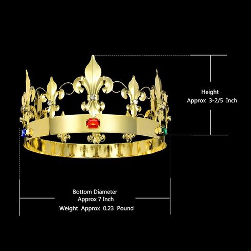 JEHEHUBO Birthday King Crowns Standard Size Men Crown Gold Cosplay Costume King Crown Bridal Wedding Crowns Pageant Prom Homecoming King Crowns Full Round Gold Metal Crown Tiara in Saudi Arabia