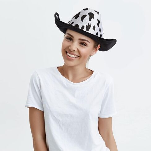 Juvolicious Cow Print Cowboy Hat for Men, Women, Girls, Western Cowgirl Hat for Halloween Costume, Birthday Party (Unisex, Adult Size) in Kuwait