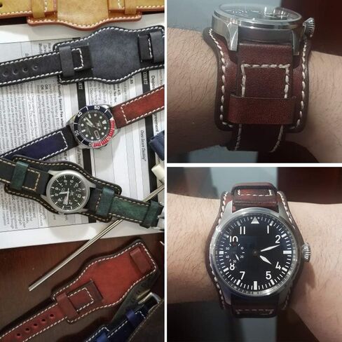 Onthelevel Leather Cuff Watch Strap 20mm 22mm 24mm Vintage Genuine Leather Watch Band with Mat for Men in Kuwait