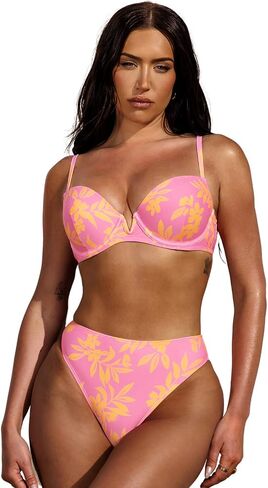 CUPSHE X STASSIE Women Swimsuit Bikini Set High Waisted Push Up Cheeky V Wire Neck Water Ripple Print Bathing Suit in Saudi Arabia