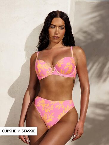 CUPSHE X STASSIE Women Swimsuit Bikini Set High Waisted Push Up Cheeky V Wire Neck Water Ripple Print Bathing Suit in Saudi Arabia