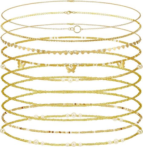 10 Pcs Belly Chain Adjustable Waist Chain Summer Beach Waist Jewelry for Women Multilayer Body Chain for Body Girls in Kuwait