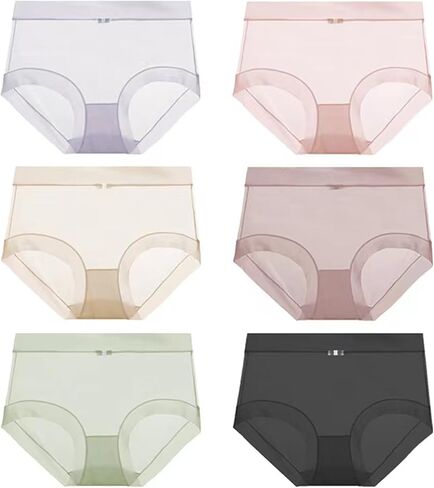 UUONLY سراويل داخلية قصيرة من الحرير الجليدي رفيعة للغاية للنساء، 6 عبوات من الحرير الجليدي بدون خياطة ملابس داخلية متوسطة الارتفاع قابلة للتنفس in Kuwait