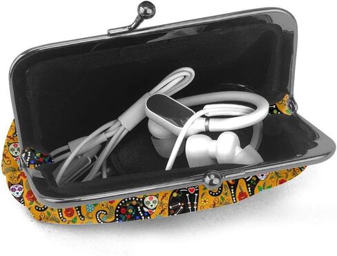 محفظة نقود معدنية للنساء من مكسيكان شوجر سكل آند بلاك كاتس ، حقيبة تغيير صغيرة مع مشبك إغلاق القبلة in Kuwait