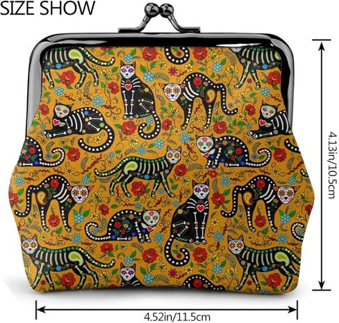 محفظة نقود معدنية للنساء من مكسيكان شوجر سكل آند بلاك كاتس ، حقيبة تغيير صغيرة مع مشبك إغلاق القبلة in Kuwait