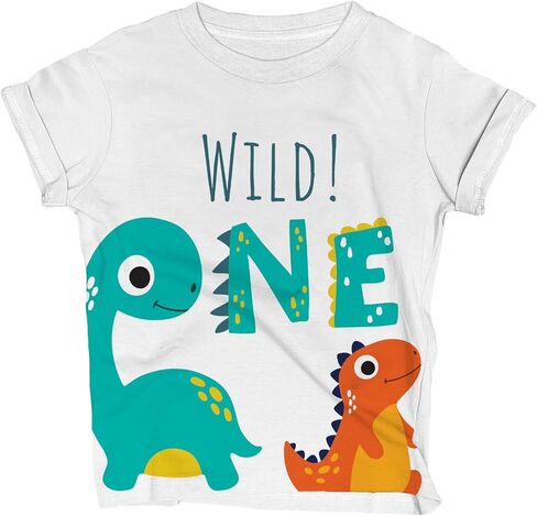 Wild One Safari-Dinosaur First Birthday Kid T-Shirt – 1 Year Old Baby/Toddler Clothes, Zoo Theme Jungle Party Tee 1st Outfit in Kuwait