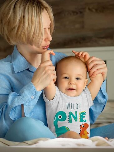 Wild One Safari-Dinosaur First Birthday Kid T-Shirt – 1 Year Old Baby/Toddler Clothes, Zoo Theme Jungle Party Tee 1st Outfit in Kuwait