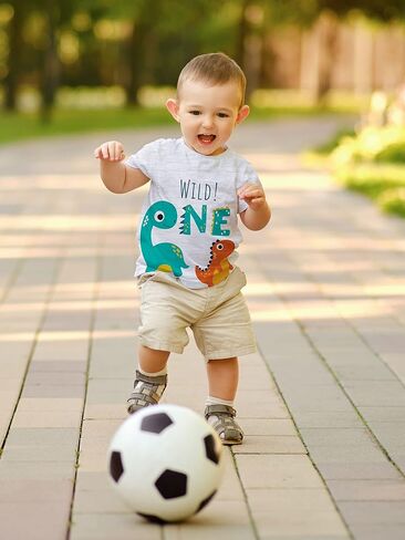 Wild One Safari-Dinosaur First Birthday Kid T-Shirt – 1 Year Old Baby/Toddler Clothes, Zoo Theme Jungle Party Tee 1st Outfit in Kuwait