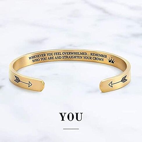 مينت اند ليلي سوار معصم بعبارة Remember Who You are and Straighten Your Crown | مجوهرات ملهمة | سوار مانترا مخصص | هدية للنساء | ذهبي ، مقاس M ، معدني غير معروف, معدن, غير معروف in Kuwait