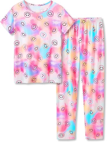 Beezizac Pajamas for Girls 100% Polyester Tie dye Sleepover Long Sleeve PJ Set Size 6-18 in Saudi Arabia
