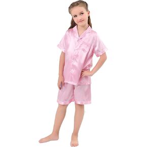 DF-deals Girls Boys Kids Silk Satin Pajamas Set Button-Down Clothes Long Sleeve Loungewear Sleepwear PJS