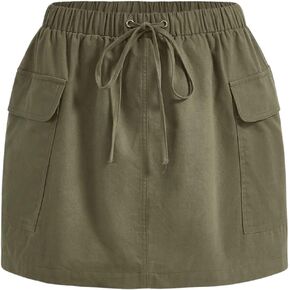 Verdusa Women's Drawstring Elastic Waist A Line Flap Pocket Cargo Short Skirt in Saudi Arabia