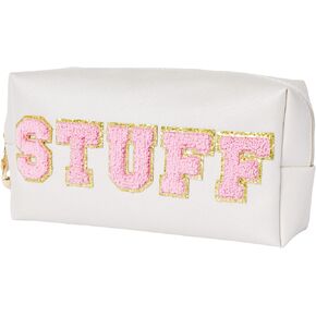 Burskit Stuff Bag Preppy Travel Makeup Bag Organizer Patch Large Varsity Stoney Clover Chenille Letter Cosmetic Toiletry Nylon Cute Preppy Bags PU Leather Waterproof Portable Pouch Storage Purse in Kuwait