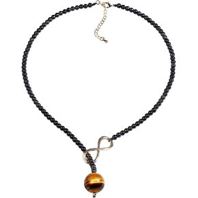 Jewever Tiger Eye/Black Agate Beaded Necklace for Women Infinity Endless Love Symbol Charm Healing Crystals and Gemstones Gift for Wife Women's y Necklaces in Saudi Arabia