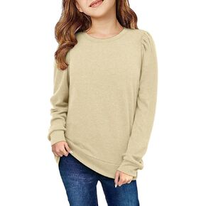 storeofbaby Girls Long Sleeve Shirts Casual Crewneck Tops Loose Fit Plain Tunic