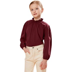 maoo garden Girls Long Sleeve Blouse Ruffle Cotton Button Down Uniform Dress Shirts