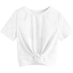 Girls Shirts Casual Summer Twist Front Tunic Blouses Cute Tee Shirt Tops Size 5-14 Years