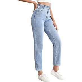 SweatyRocks Women's Casual High Elastic Waist Tapered Mom Jeans Cropped Denim Pants