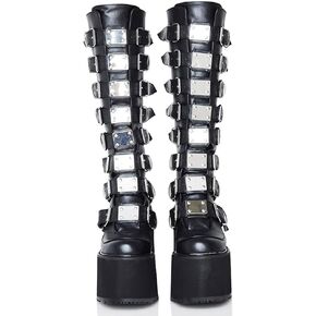 VIMISAOI Mid Calf Boots for Women, Zip High Heel Combat Wedge Goth Punk Platform Boots in Kuwait