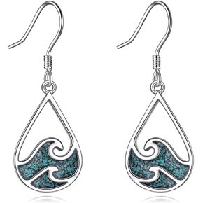 YFN Ocean Wave Earrings Sterling Silver Turquoise Dangle Drop Earrings Beach Jewelry Summer Theme Gifts for Women Girls