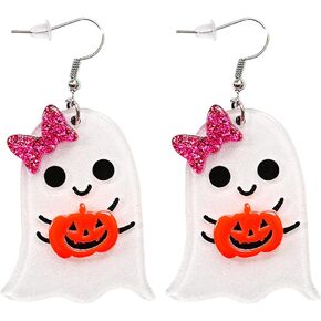 Halloween Pumpkin Ghost Skeleton Skull Dangle Drop Earring Gothic Resin Acrylic Crystal Bead Earring for Women Girl Teen Friend Punk Lightweight Bar Party Jewelry Thanksgiving Gift
