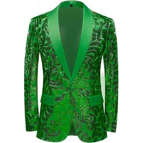 LiveZou Men's Slim Fit Shiny Sequins Tuxedo Blazer One Button Suit Jacket for Dinner Prom Party Wedding