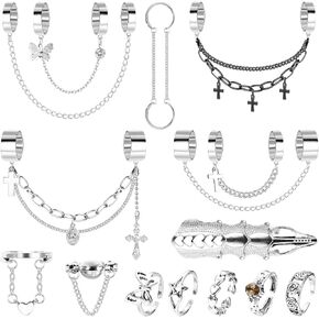 Ubjuliwa 15pcs سلسلة خواتم الاصبع قابل للتعديل خواتم القوطية مجموعة Egirl Eboy خواتم Emo Punk خواتم النساء الجمالية القوطي خواتم مع سلاسل تكويم بيان الدائري in Kuwait