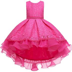 Flower Girls Vintage Overlay Lace Beaded Rhinestone Wedding Tulle Dresses Maxi High Low Gown Dance Tutus in Kuwait