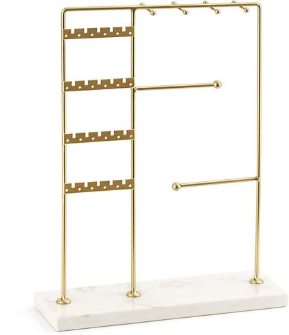 GHIAKQYT Gold-Earring-Holder-Organizer Marble Jewelry Holder Organizer Stand Stud Earring Holder 4 Tier Earring Stand for Earrings Necklaces Bracelets Rings in Saudi Arabia