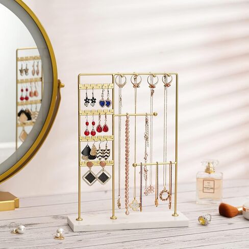 GHIAKQYT Gold-Earring-Holder-Organizer Marble Jewelry Holder Organizer Stand Stud Earring Holder 4 Tier Earring Stand for Earrings Necklaces Bracelets Rings in Saudi Arabia