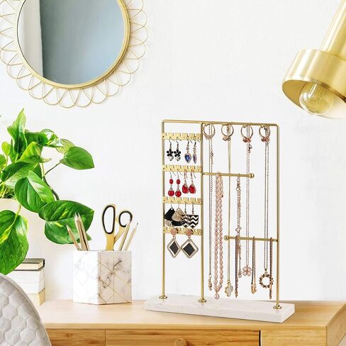 GHIAKQYT Gold-Earring-Holder-Organizer Marble Jewelry Holder Organizer Stand Stud Earring Holder 4 Tier Earring Stand for Earrings Necklaces Bracelets Rings in Saudi Arabia