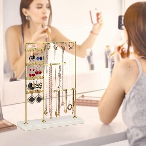 GHIAKQYT Gold-Earring-Holder-Organizer Marble Jewelry Holder Organizer Stand Stud Earring Holder 4 Tier Earring Stand for Earrings Necklaces Bracelets Rings in Saudi Arabia