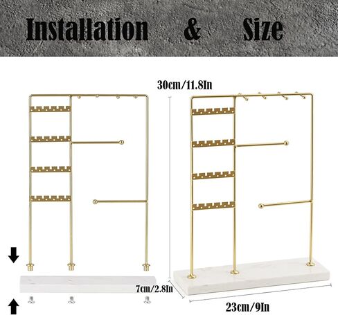GHIAKQYT Gold-Earring-Holder-Organizer Marble Jewelry Holder Organizer Stand Stud Earring Holder 4 Tier Earring Stand for Earrings Necklaces Bracelets Rings in Saudi Arabia