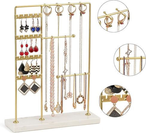 GHIAKQYT Gold-Earring-Holder-Organizer Marble Jewelry Holder Organizer Stand Stud Earring Holder 4 Tier Earring Stand for Earrings Necklaces Bracelets Rings in Saudi Arabia