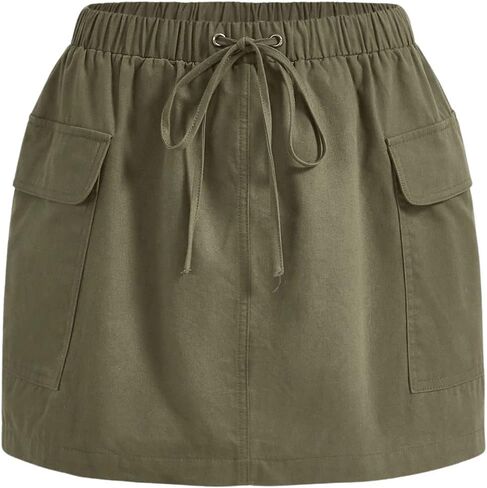Verdusa Women's Drawstring Elastic Waist A Line Flap Pocket Cargo Short Skirt in Saudi Arabia