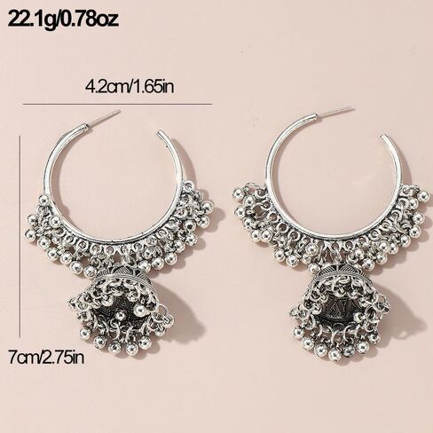 تتدلى الرجعية الهندي Jhumki بيل Huggie هوب بيان الأقراط بوليوود المؤكسد التقليدية Jhumka نمط قطرة الأطواق الكبيرة المفتوحة القرط بوهو مجوهرات هدية للنساء الفتيات BBF in Kuwait