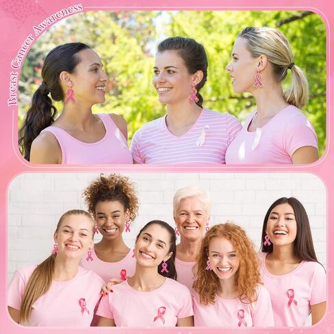 Tigeen 4 أزواج من الأقراط للتوعية بسرطان الثدي، شريط وردي، أقراط متدلية، هدايا الناجين للنساء، أقراط مصنوعة يدويًا، إكسسوارات للتوعية بسرطان الثدي من أجل لوازم الحفلات الخيرية in Kuwait