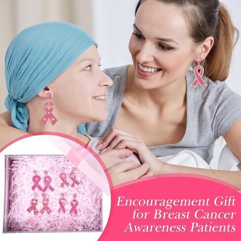 Tigeen 4 أزواج من الأقراط للتوعية بسرطان الثدي، شريط وردي، أقراط متدلية، هدايا الناجين للنساء، أقراط مصنوعة يدويًا، إكسسوارات للتوعية بسرطان الثدي من أجل لوازم الحفلات الخيرية in Kuwait