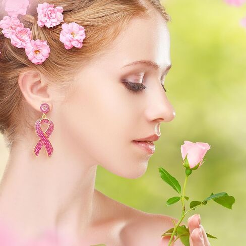 Tigeen 4 أزواج من الأقراط للتوعية بسرطان الثدي، شريط وردي، أقراط متدلية، هدايا الناجين للنساء، أقراط مصنوعة يدويًا، إكسسوارات للتوعية بسرطان الثدي من أجل لوازم الحفلات الخيرية in Kuwait