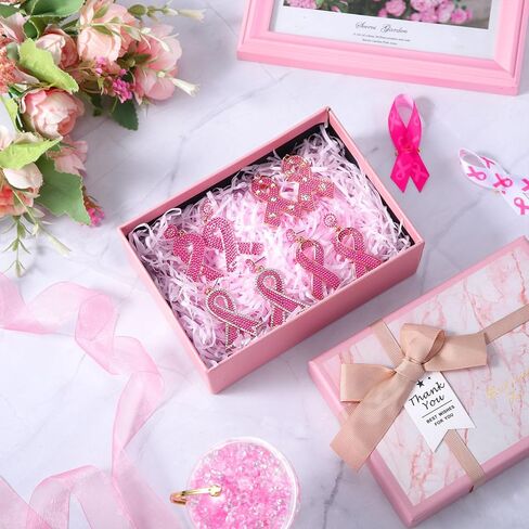 Tigeen 4 أزواج من الأقراط للتوعية بسرطان الثدي، شريط وردي، أقراط متدلية، هدايا الناجين للنساء، أقراط مصنوعة يدويًا، إكسسوارات للتوعية بسرطان الثدي من أجل لوازم الحفلات الخيرية in Kuwait