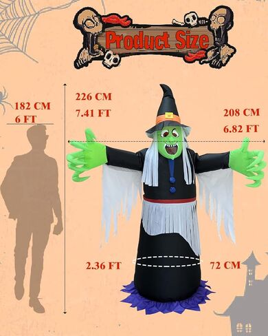 زي ساحرة الهالوين المطاطي للبالغين - بطول 7.4أقدام مقاس واحد مخيف قابل للنفخ زي ساحر الهالوين للرجال/النساء، 2023 أزياء تفجير مضحكة مخيفة للبالغين in Kuwait