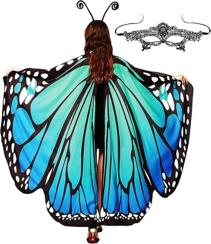 زي الهالوين للنساء بأجنحة الفراشة وشال الرأس إكسسوار الجنية in Kuwait