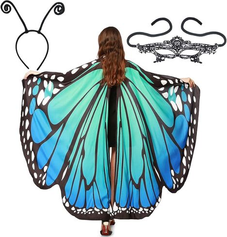 زي الهالوين للنساء بأجنحة الفراشة وشال الرأس إكسسوار الجنية in Kuwait