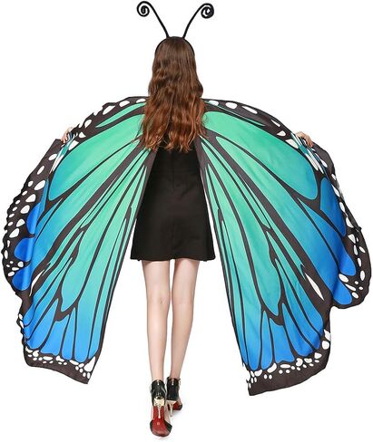 زي الهالوين للنساء بأجنحة الفراشة وشال الرأس إكسسوار الجنية in Kuwait