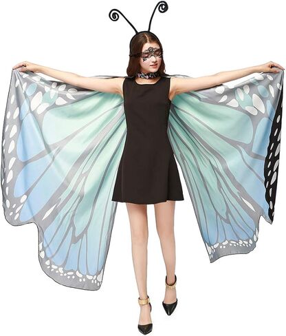 زي الهالوين للنساء بأجنحة الفراشة وشال الرأس إكسسوار الجنية in Kuwait