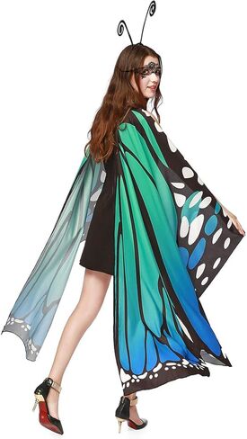 زي الهالوين للنساء بأجنحة الفراشة وشال الرأس إكسسوار الجنية in Kuwait