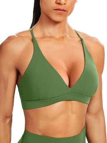 حمالة صدر رياضية للنساء من Unthewe برقبة على شكل حرف V عميقة للتمرين، صدرية يوجا مبطنة ذات تأثير منخفض متقاطع من الخلف in Kuwait